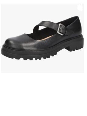 XYD Black Chunky Low Heel Mary Janes Lug Sole Round Toe Buckled Strap Shoes